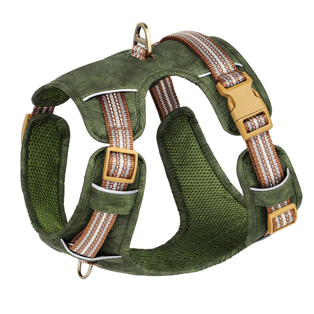 Waterproof PU Dog Harness Breathable Nylon Dog Harnesses Pet Training Walking Vest With Reflective Strip for Small Large Dogs