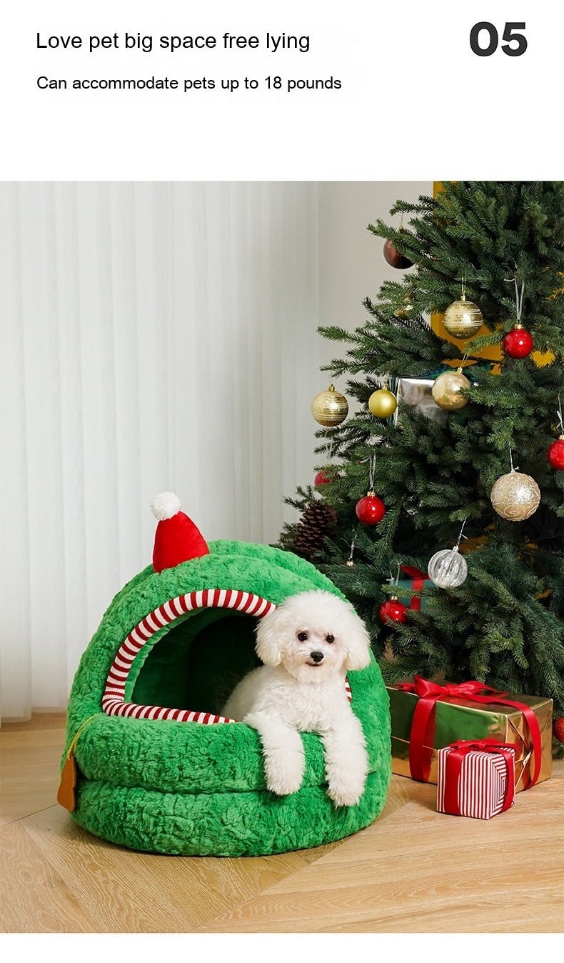 Nido Tipo Yurta para Gatos – Verde Navideño y Suave como la Nieve 🎄🎁🧹🐱