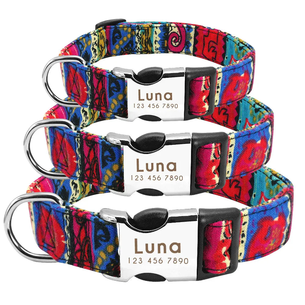 Personalized Dog Accessories Collar Nylon Printed Pet Puppy Collar Dog ID Collars Free Engraved ID for Small Medium Large Dogs