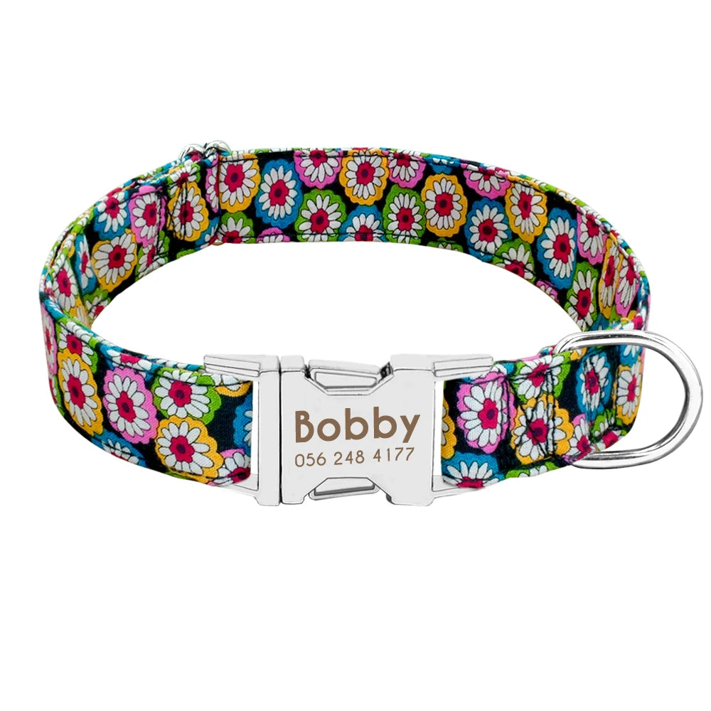 Personalized Dog Accessories Collar Nylon Printed Pet Puppy Collar Dog ID Collars Free Engraved ID for Small Medium Large Dogs