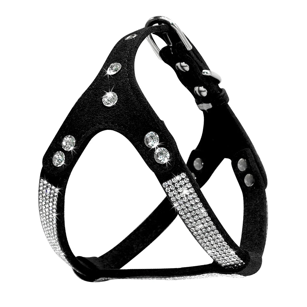 Rhinestone Puppy Harness Suede Leather Small Dogs Harness Bling Crystal Cat Dog Vest Adjustable For Chihuahua French Bulldog
