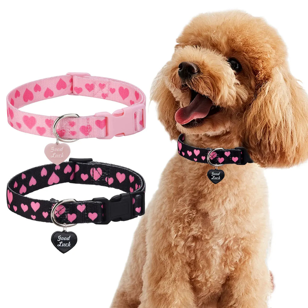 CP613--love printed pet dog & cat collar, high density printed ribbon and exquisite pendant, durable buckle.
