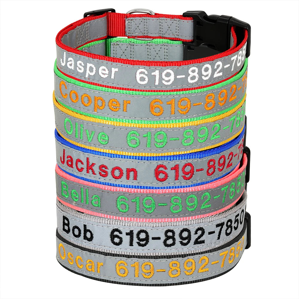 Adjustable Nylon Embroidered Dog Collar Custom ID Name Accessories Pet Collars For Small Medium Large Dogs Pets Supplies Perro