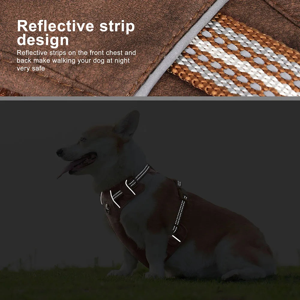 Waterproof PU Dog Harness Breathable Nylon Dog Harnesses Pet Training Walking Vest With Reflective Strip for Small Large Dogs