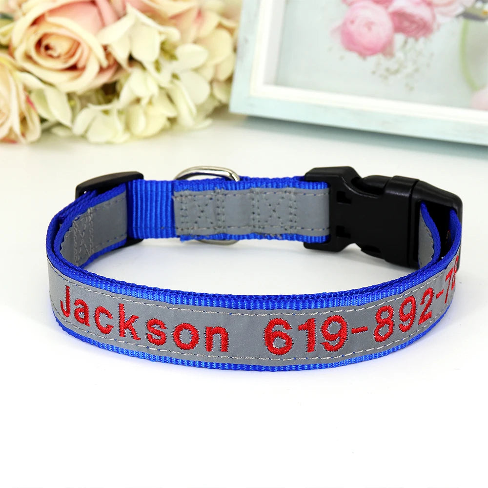 Adjustable Nylon Embroidered Dog Collar Custom ID Name Accessories Pet Collars For Small Medium Large Dogs Pets Supplies Perro