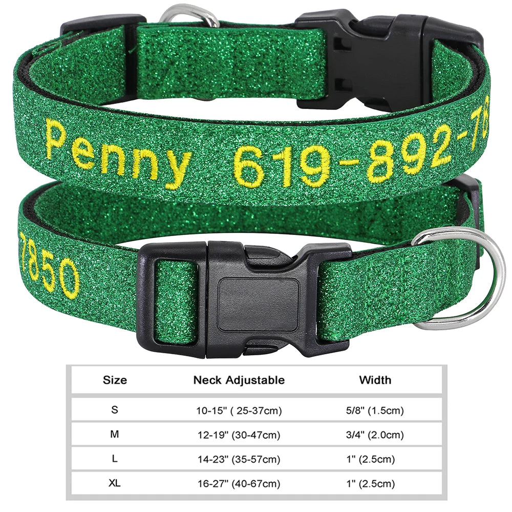 Adjustable Nylon Embroidered Dog Collar Custom ID Name Accessories Pet Collars For Small Medium Large Dogs Pets Supplies Perro