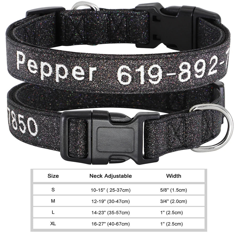 Adjustable Nylon Embroidered Dog Collar Custom ID Name Accessories Pet Collars For Small Medium Large Dogs Pets Supplies Perro