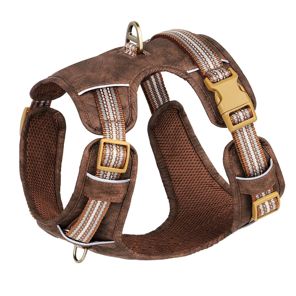 Waterproof PU Dog Harness Breathable Nylon Dog Harnesses Pet Training Walking Vest With Reflective Strip for Small Large Dogs