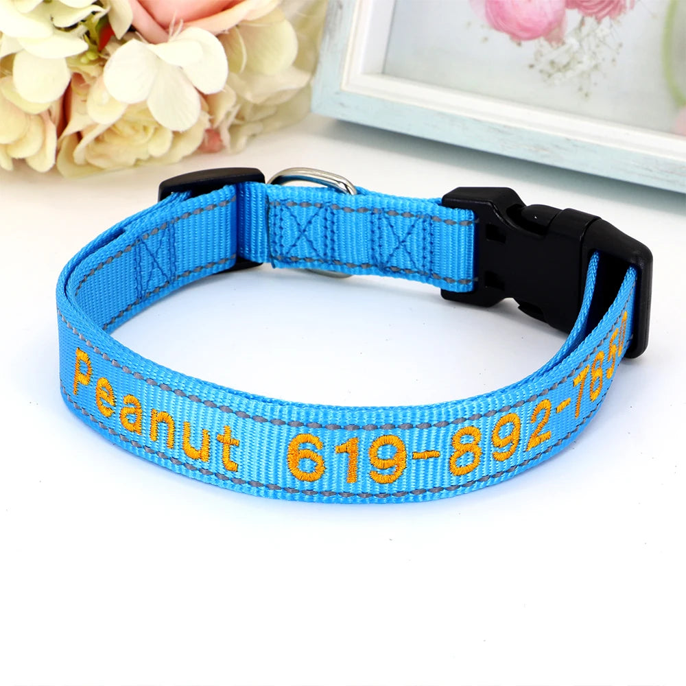 Adjustable Nylon Embroidered Dog Collar Custom ID Name Accessories Pet Collars For Small Medium Large Dogs Pets Supplies Perro