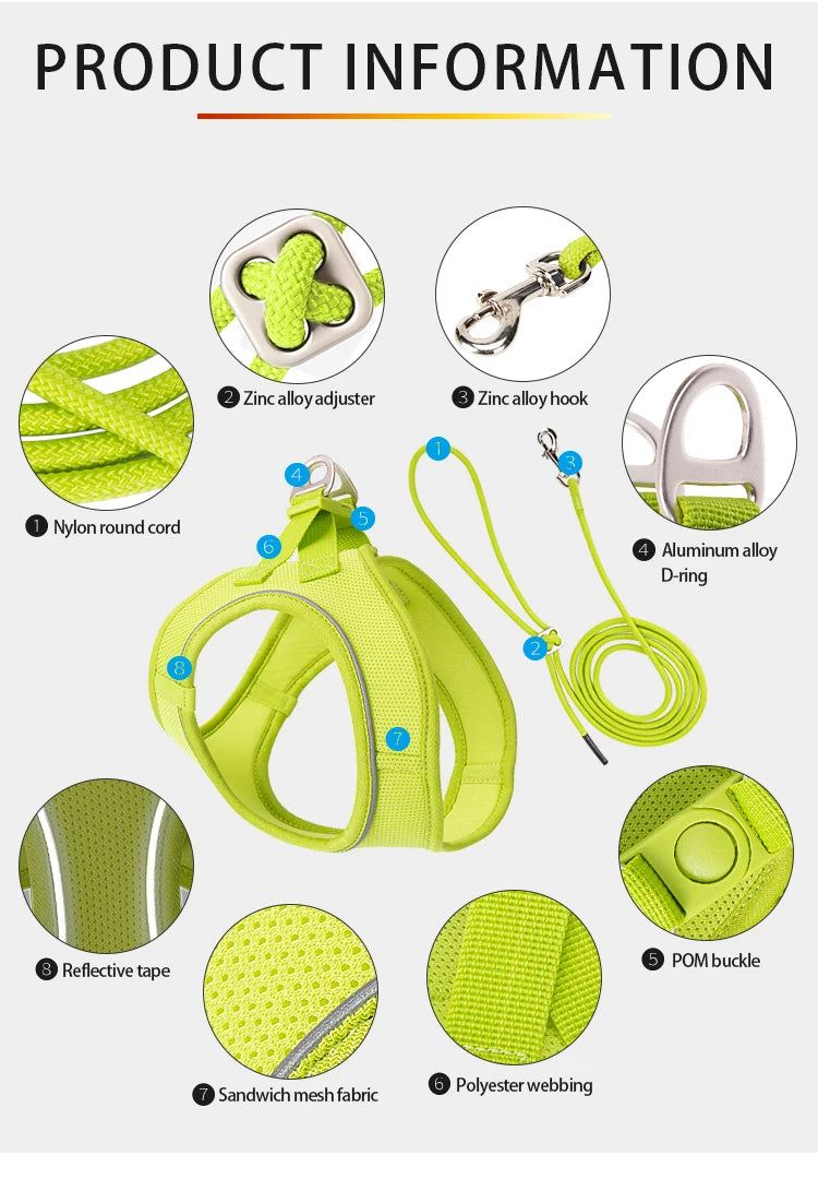 Dog Harness Leash Set for small medium dog Adjustable Reflective Puppy Cat Harness pet Vest Chihuahua Yorkies Outdoor Walking