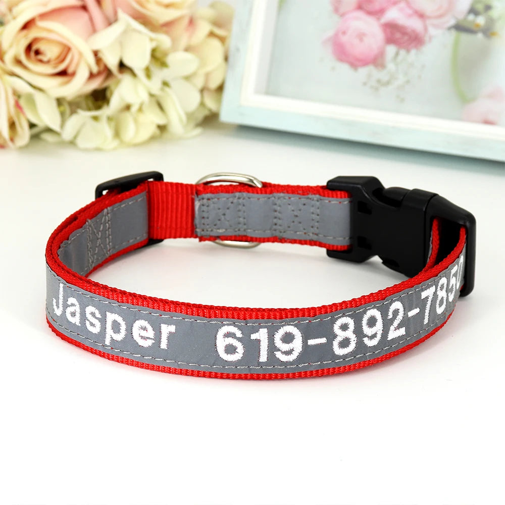 Adjustable Nylon Embroidered Dog Collar Custom ID Name Accessories Pet Collars For Small Medium Large Dogs Pets Supplies Perro