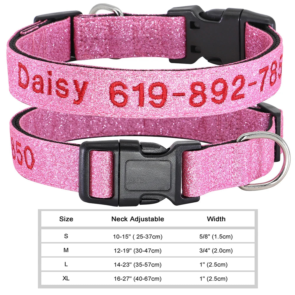 Adjustable Nylon Embroidered Dog Collar Custom ID Name Accessories Pet Collars For Small Medium Large Dogs Pets Supplies Perro