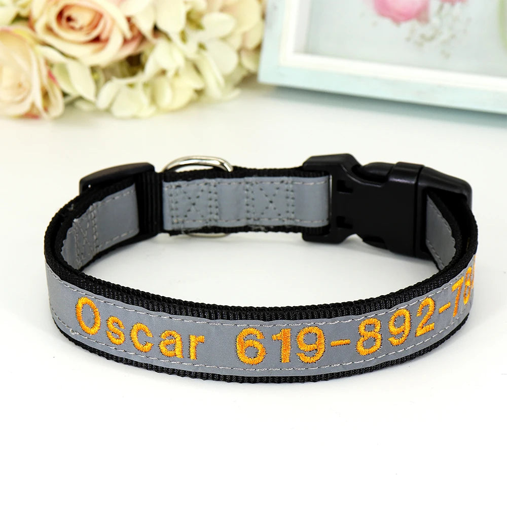 Adjustable Nylon Embroidered Dog Collar Custom ID Name Accessories Pet Collars For Small Medium Large Dogs Pets Supplies Perro