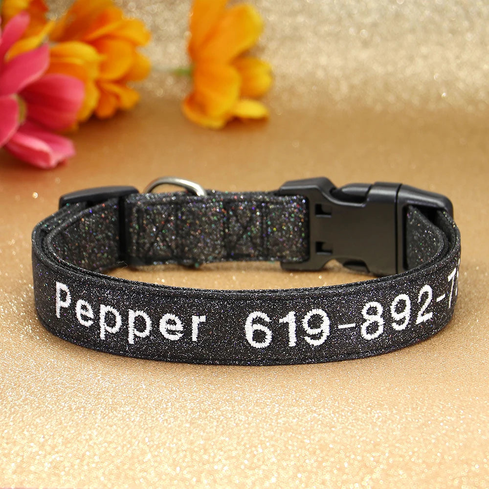 Adjustable Nylon Embroidered Dog Collar Custom ID Name Accessories Pet Collars For Small Medium Large Dogs Pets Supplies Perro
