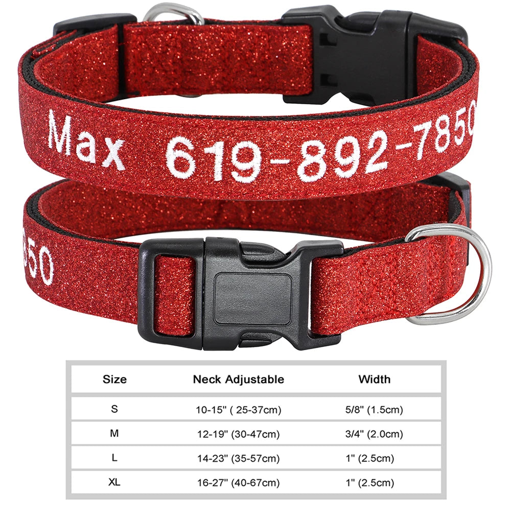 Adjustable Nylon Embroidered Dog Collar Custom ID Name Accessories Pet Collars For Small Medium Large Dogs Pets Supplies Perro