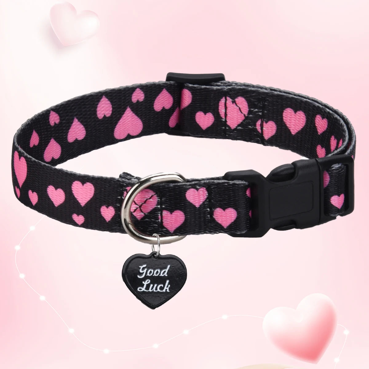 CP613--love printed pet dog & cat collar, high density printed ribbon and exquisite pendant, durable buckle.