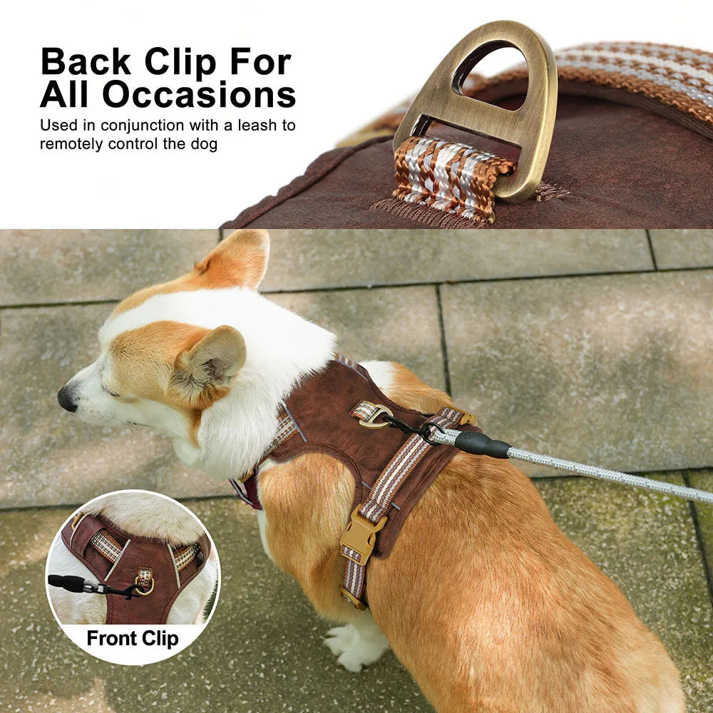 Waterproof PU Dog Harness Breathable Nylon Dog Harnesses Pet Training Walking Vest With Reflective Strip for Small Large Dogs