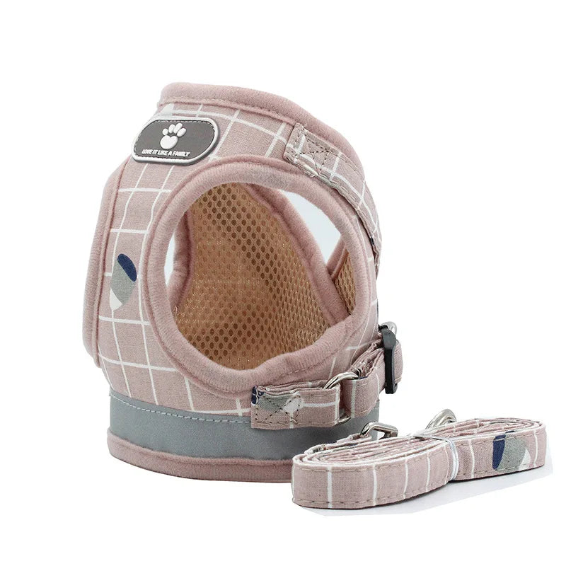 Nylon Dog Harness Breathable Mesh Vest Adjustable Dog Harness and Leash Set for Small Dogs Cats Reflective Pet Collar for Puppy