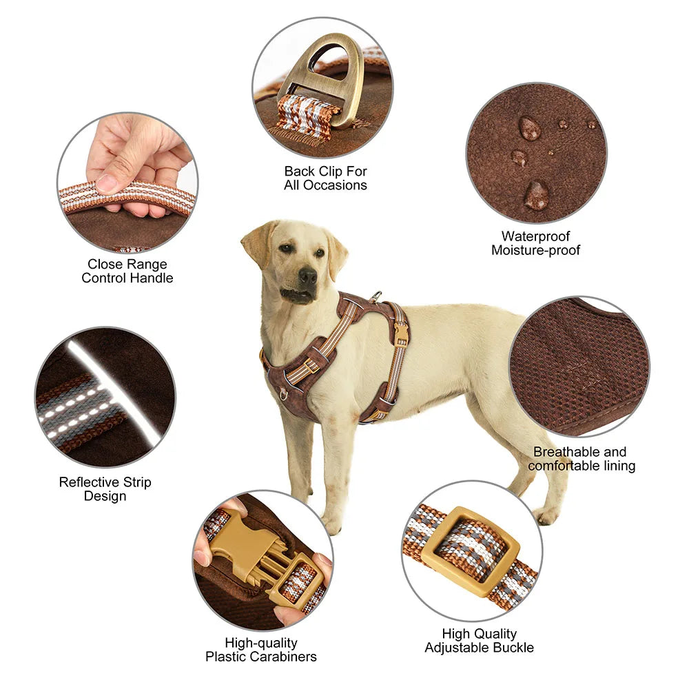 Waterproof PU Dog Harness Breathable Nylon Dog Harnesses Pet Training Walking Vest With Reflective Strip for Small Large Dogs