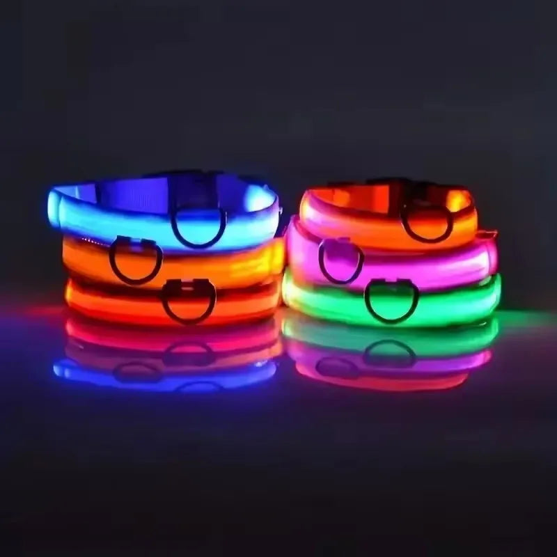 BOOTEELY Nylon LED Night Safety Flashing Glow In The Dark Dog Leash Dogs Luminous Fluorescent Pet Dog Collar