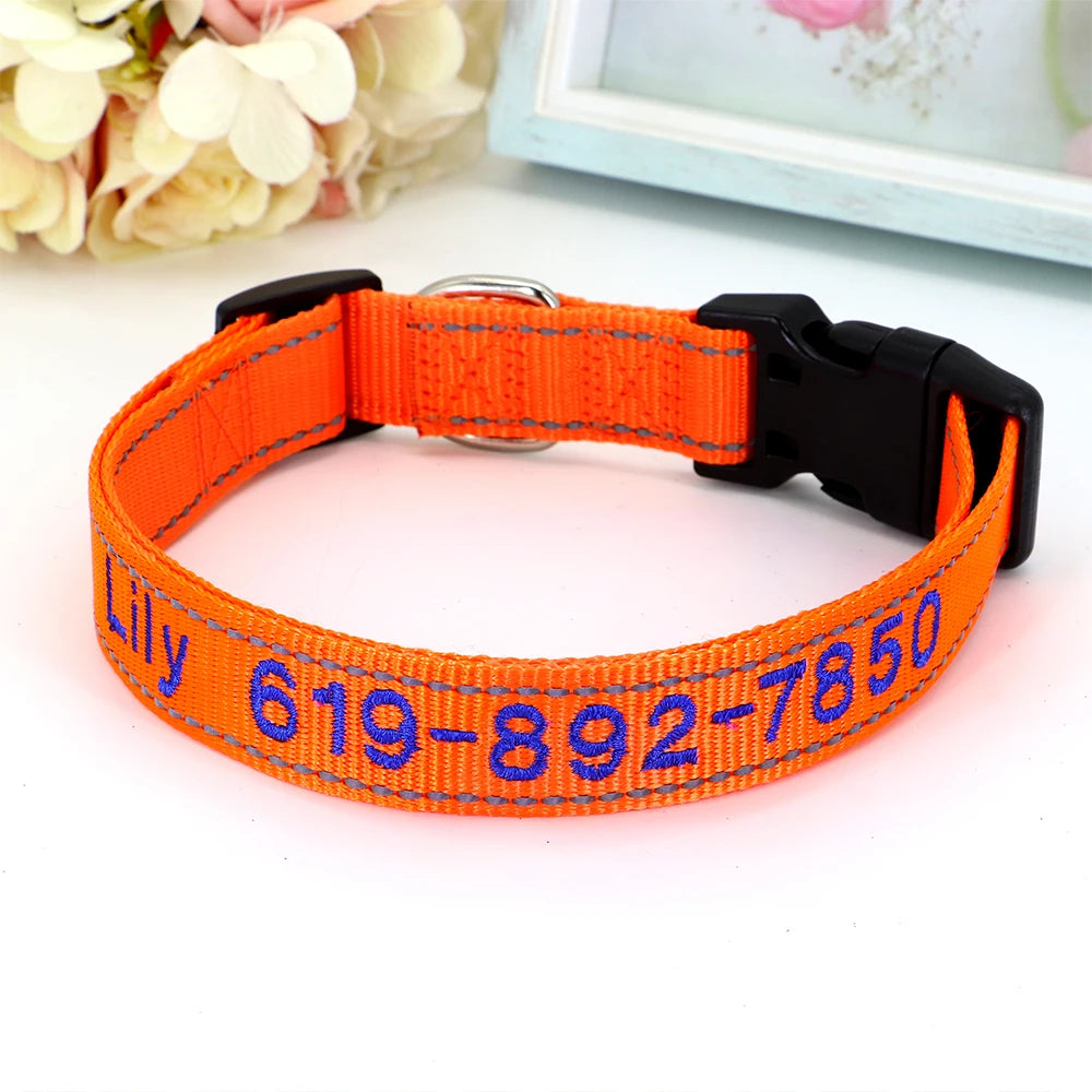 Adjustable Nylon Embroidered Dog Collar Custom ID Name Accessories Pet Collars For Small Medium Large Dogs Pets Supplies Perro