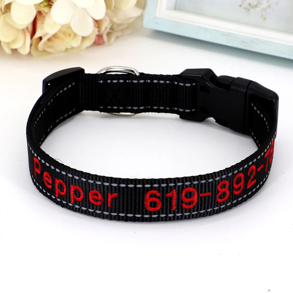 Adjustable Nylon Embroidered Dog Collar Custom ID Name Accessories Pet Collars For Small Medium Large Dogs Pets Supplies Perro