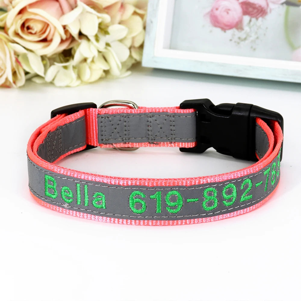 Adjustable Nylon Embroidered Dog Collar Custom ID Name Accessories Pet Collars For Small Medium Large Dogs Pets Supplies Perro