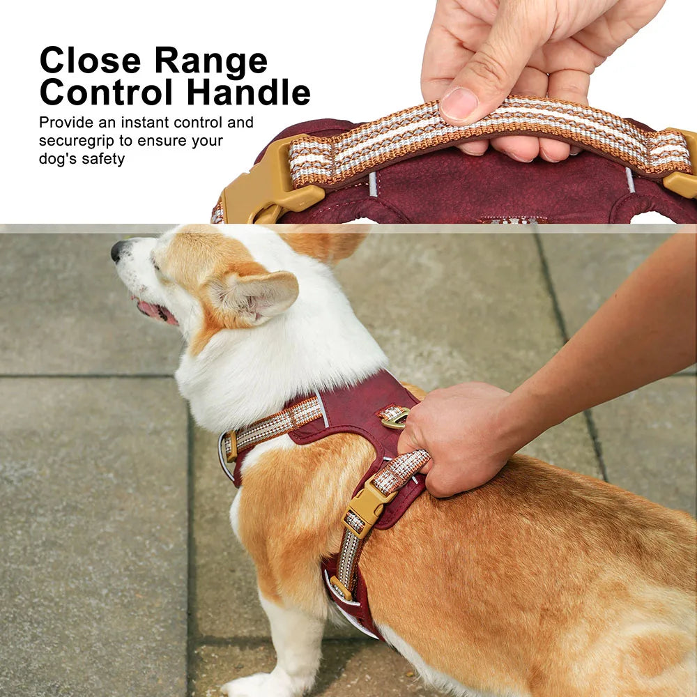 Waterproof PU Dog Harness Breathable Nylon Dog Harnesses Pet Training Walking Vest With Reflective Strip for Small Large Dogs