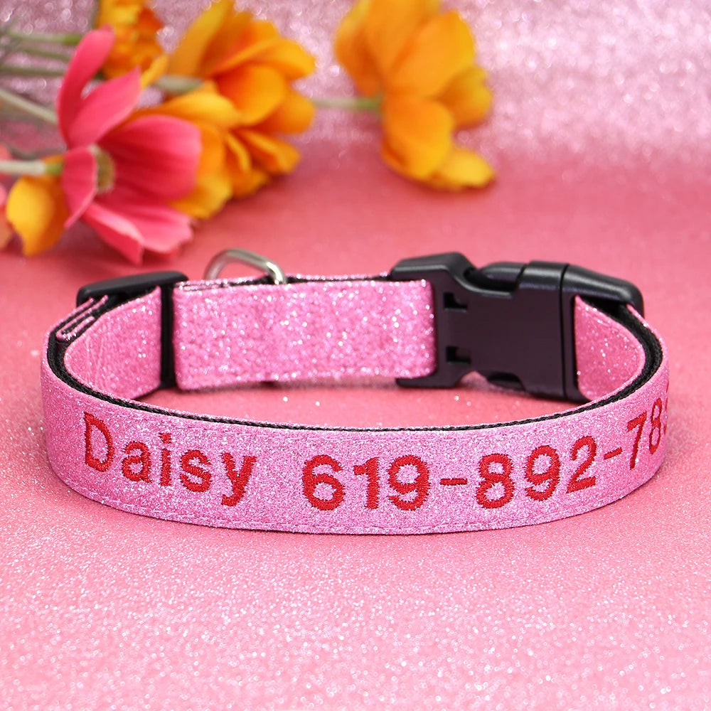 Adjustable Nylon Embroidered Dog Collar Custom ID Name Accessories Pet Collars For Small Medium Large Dogs Pets Supplies Perro
