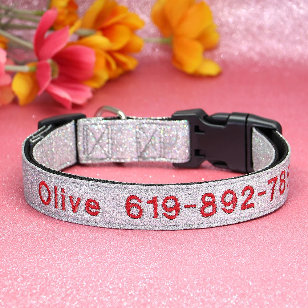 Adjustable Nylon Embroidered Dog Collar Custom ID Name Accessories Pet Collars For Small Medium Large Dogs Pets Supplies Perro