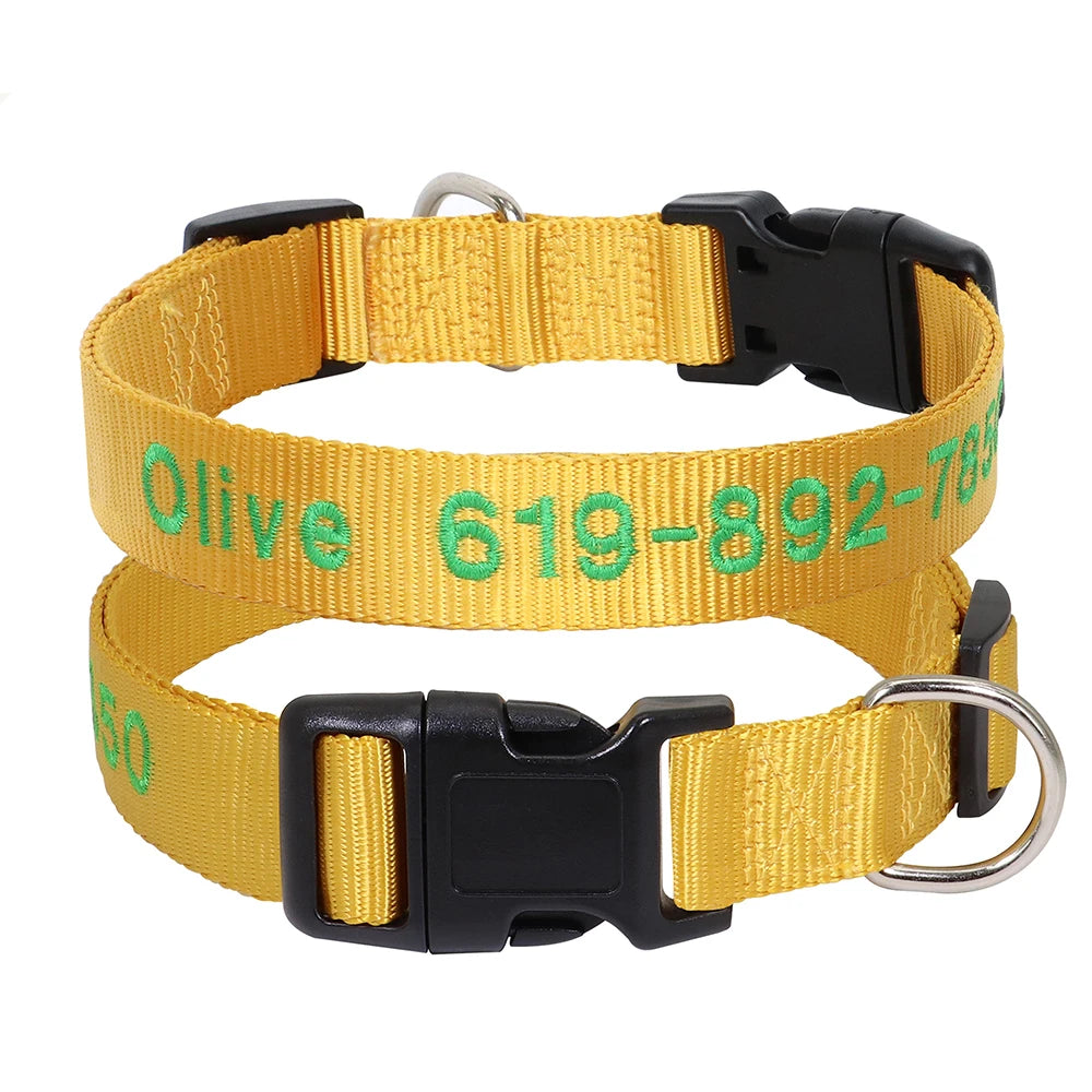 Adjustable Nylon Embroidered Dog Collar Custom ID Name Accessories Pet Collars For Small Medium Large Dogs Pets Supplies Perro