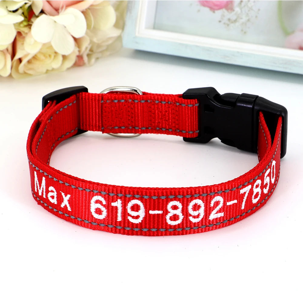 Adjustable Nylon Embroidered Dog Collar Custom ID Name Accessories Pet Collars For Small Medium Large Dogs Pets Supplies Perro