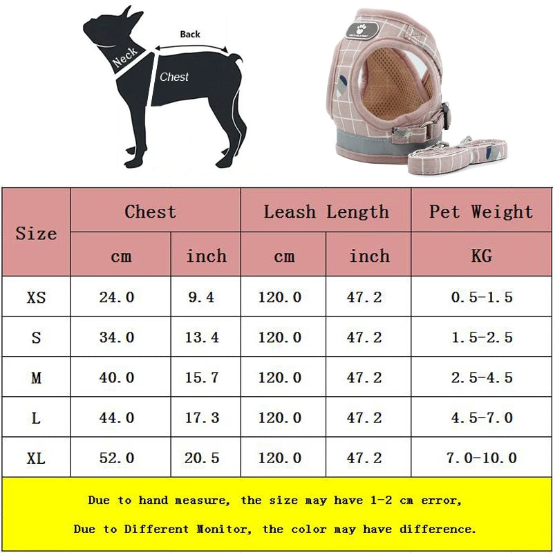 Nylon Dog Harness Breathable Mesh Vest Adjustable Dog Harness and Leash Set for Small Dogs Cats Reflective Pet Collar for Puppy