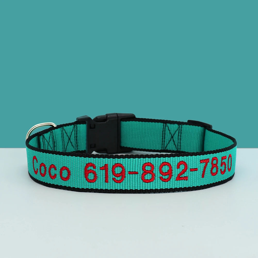 Adjustable Nylon Embroidered Dog Collar Custom ID Name Accessories Pet Collars For Small Medium Large Dogs Pets Supplies Perro