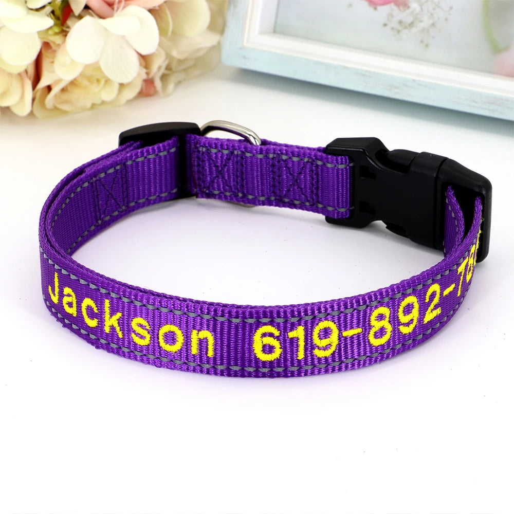 Adjustable Nylon Embroidered Dog Collar Custom ID Name Accessories Pet Collars For Small Medium Large Dogs Pets Supplies Perro