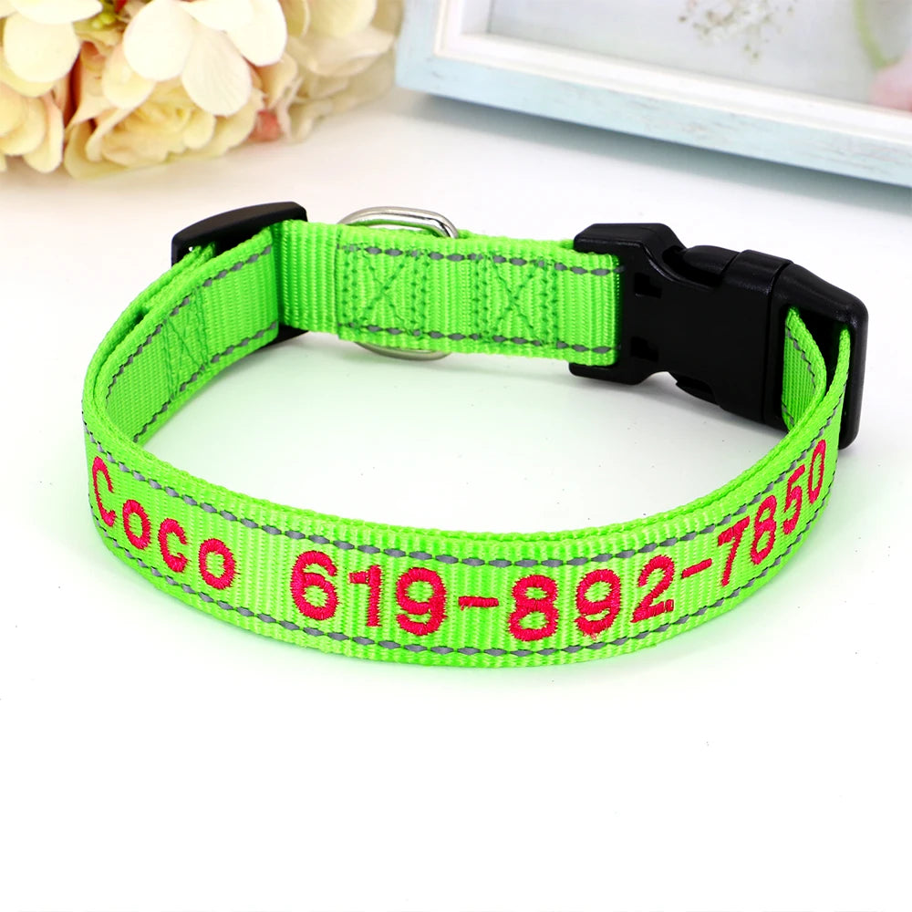Adjustable Nylon Embroidered Dog Collar Custom ID Name Accessories Pet Collars For Small Medium Large Dogs Pets Supplies Perro