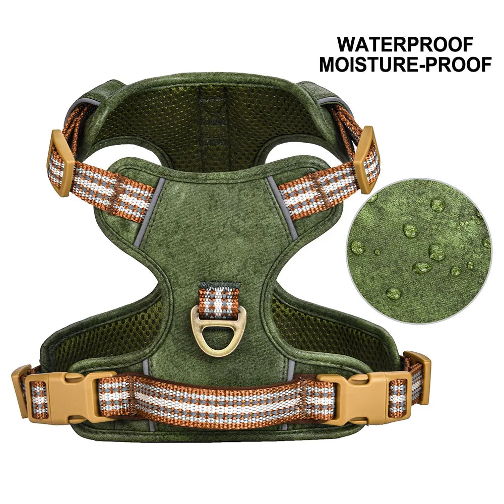 Waterproof PU Dog Harness Breathable Nylon Dog Harnesses Pet Training Walking Vest With Reflective Strip for Small Large Dogs