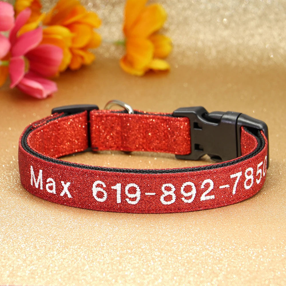 Adjustable Nylon Embroidered Dog Collar Custom ID Name Accessories Pet Collars For Small Medium Large Dogs Pets Supplies Perro