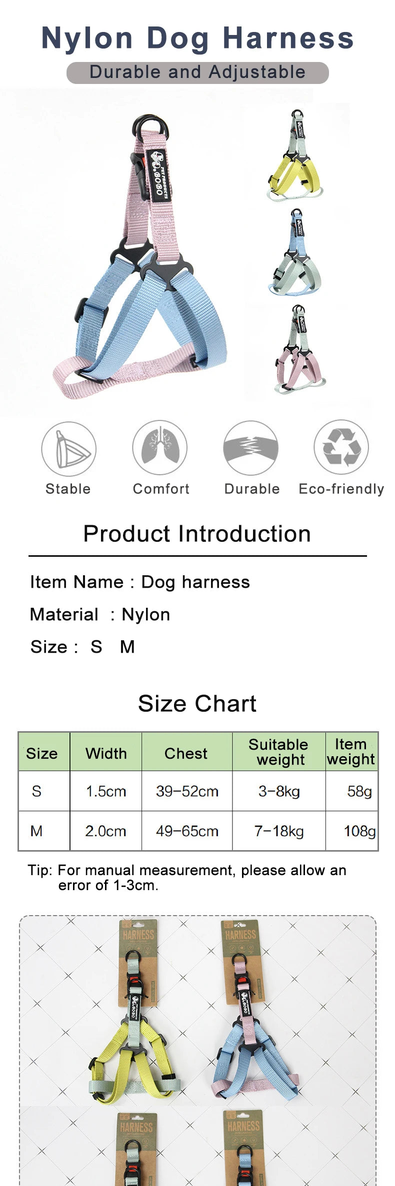 Adjustable Pet Harness for Small Medium Dogs Nylon Dog Harness Leash Set Puppy Harness Dog Accessories