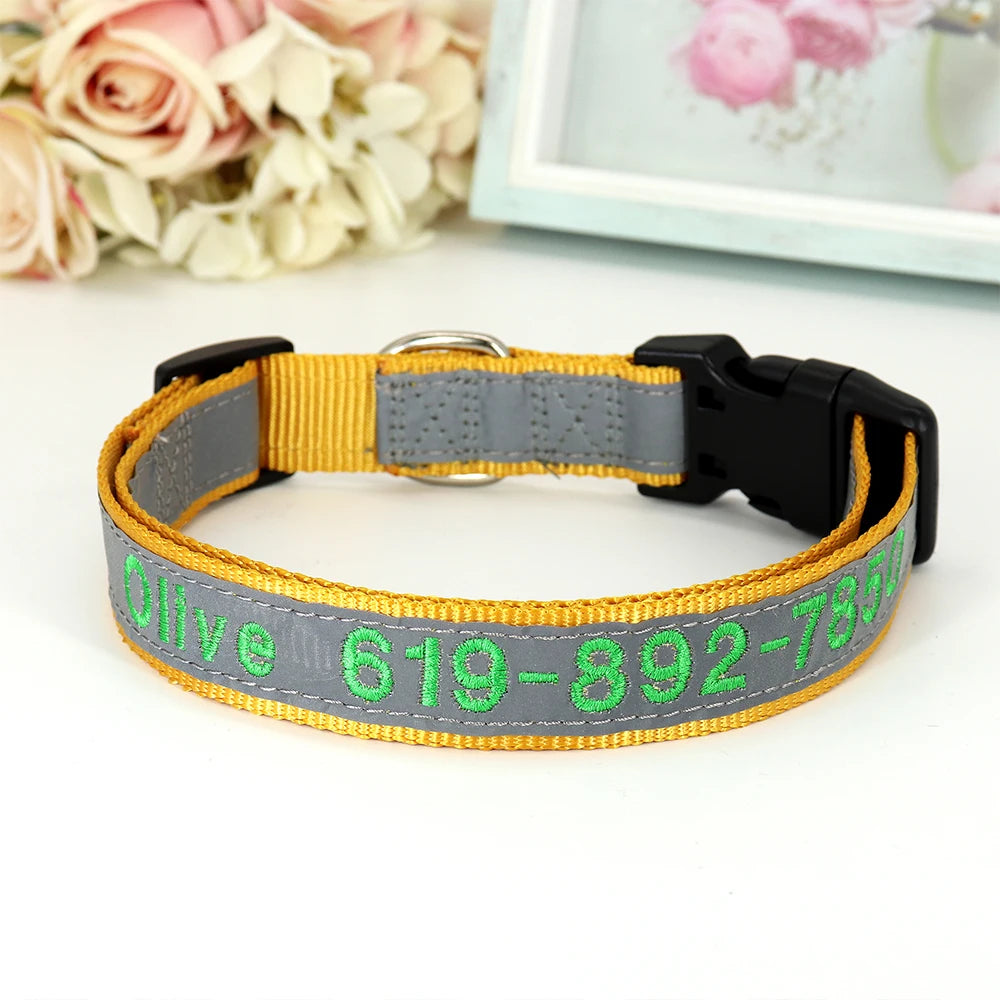 Adjustable Nylon Embroidered Dog Collar Custom ID Name Accessories Pet Collars For Small Medium Large Dogs Pets Supplies Perro