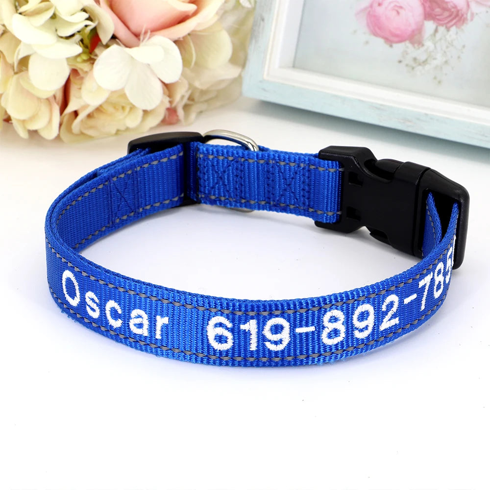 Adjustable Nylon Embroidered Dog Collar Custom ID Name Accessories Pet Collars For Small Medium Large Dogs Pets Supplies Perro