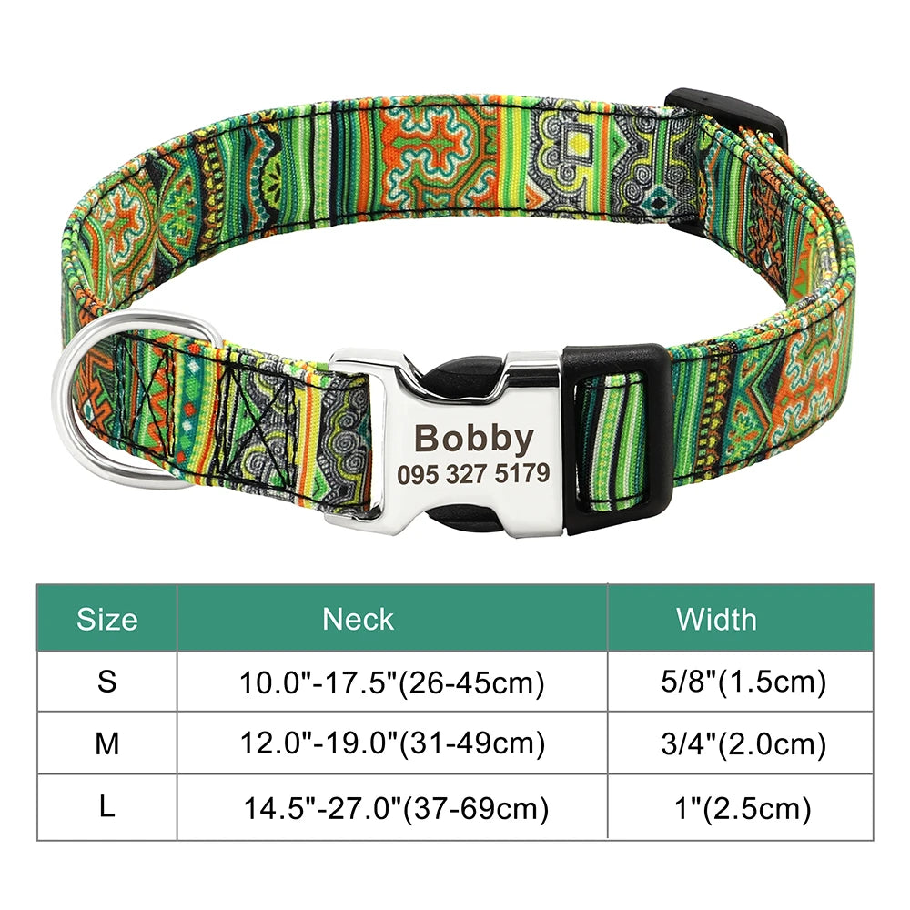 Personalized Dog Accessories Collar Nylon Printed Pet Puppy Collar Dog ID Collars Free Engraved ID for Small Medium Large Dogs
