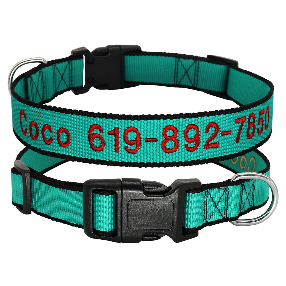 Adjustable Nylon Embroidered Dog Collar Custom ID Name Accessories Pet Collars For Small Medium Large Dogs Pets Supplies Perro