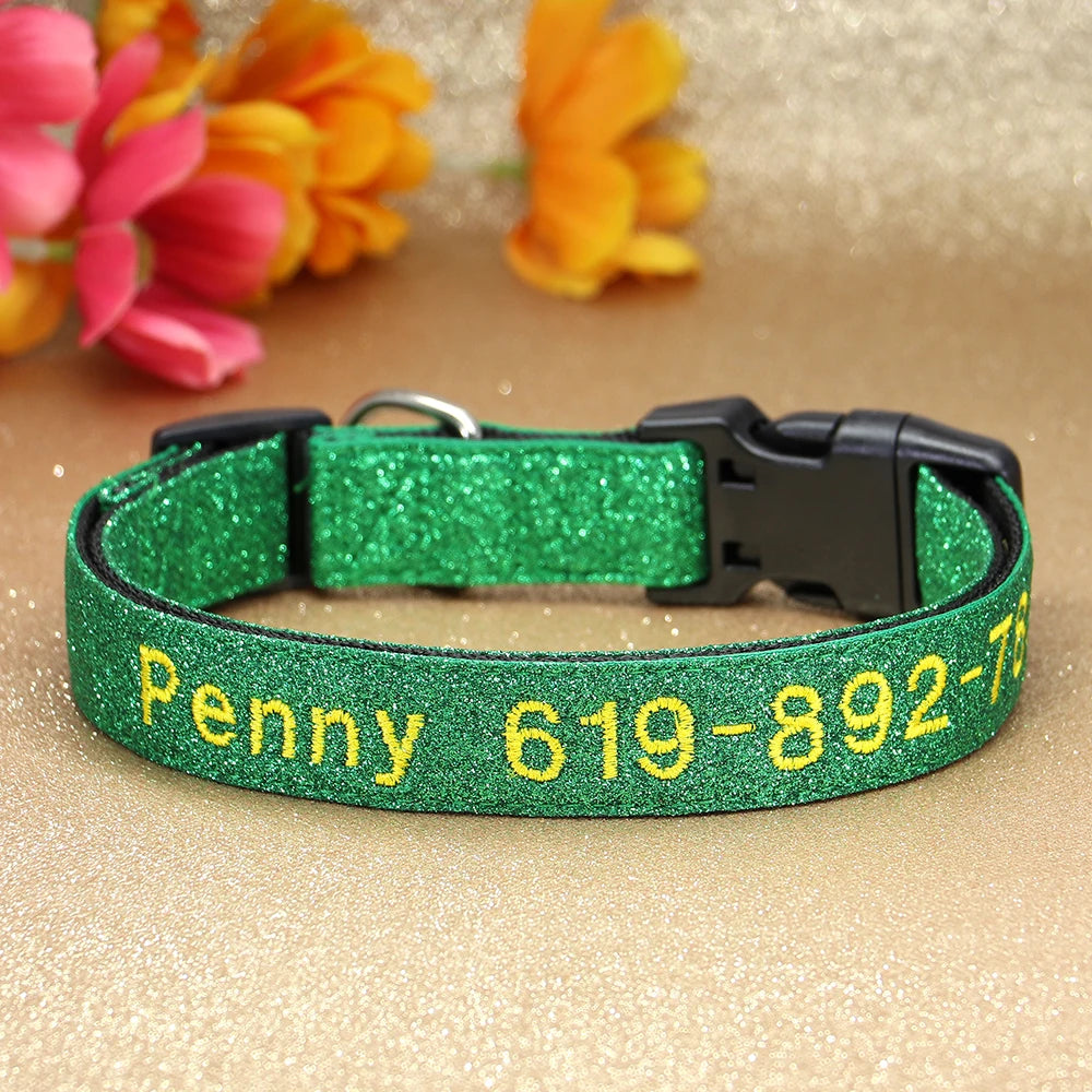 Adjustable Nylon Embroidered Dog Collar Custom ID Name Accessories Pet Collars For Small Medium Large Dogs Pets Supplies Perro