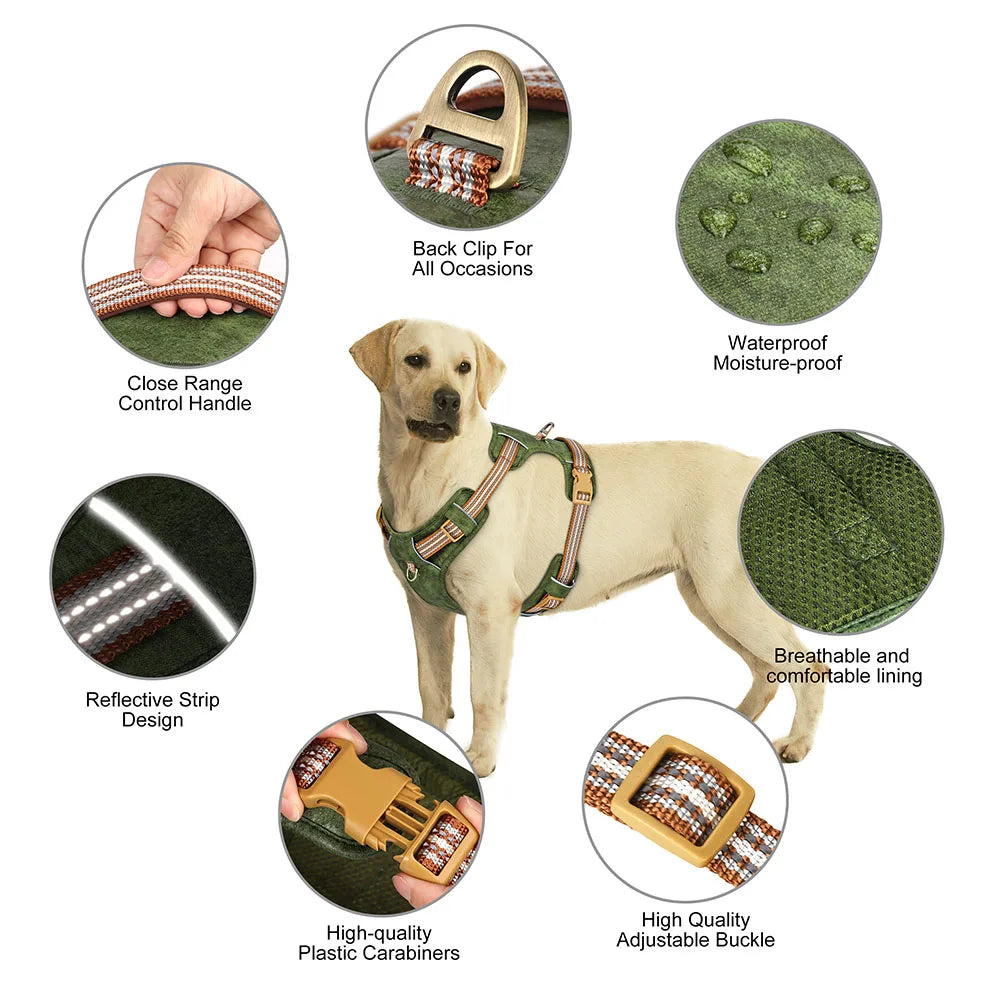 Waterproof PU Dog Harness Breathable Nylon Dog Harnesses Pet Training Walking Vest With Reflective Strip for Small Large Dogs