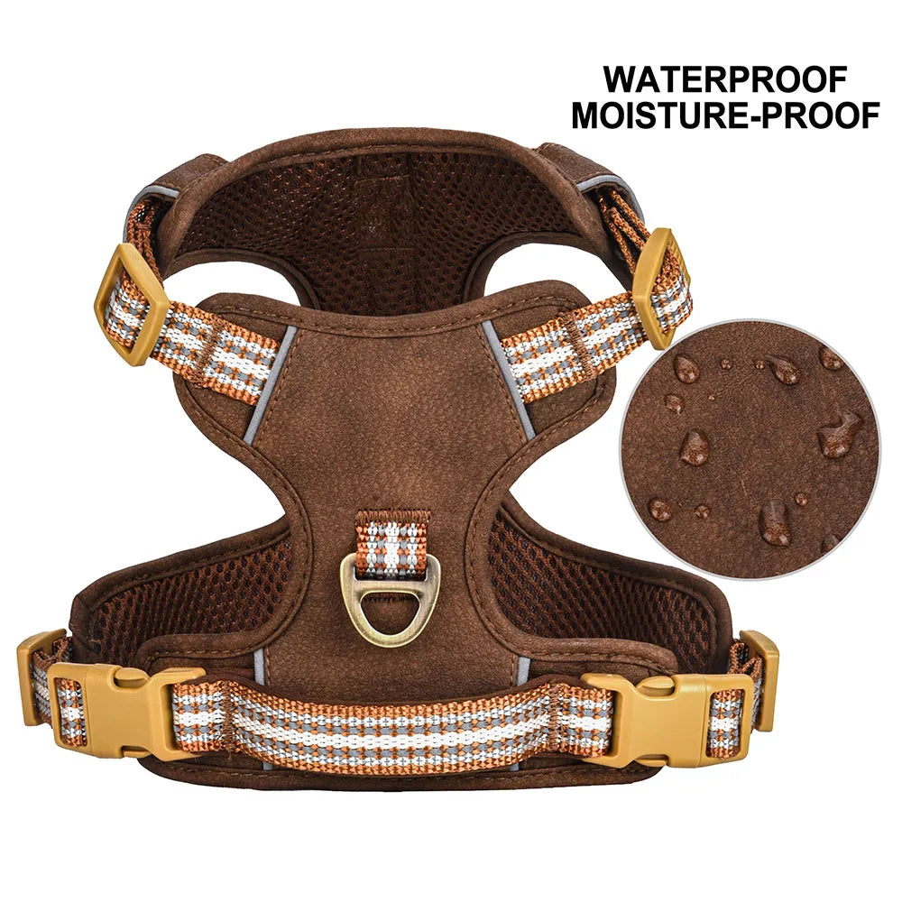 Waterproof PU Dog Harness Breathable Nylon Dog Harnesses Pet Training Walking Vest With Reflective Strip for Small Large Dogs