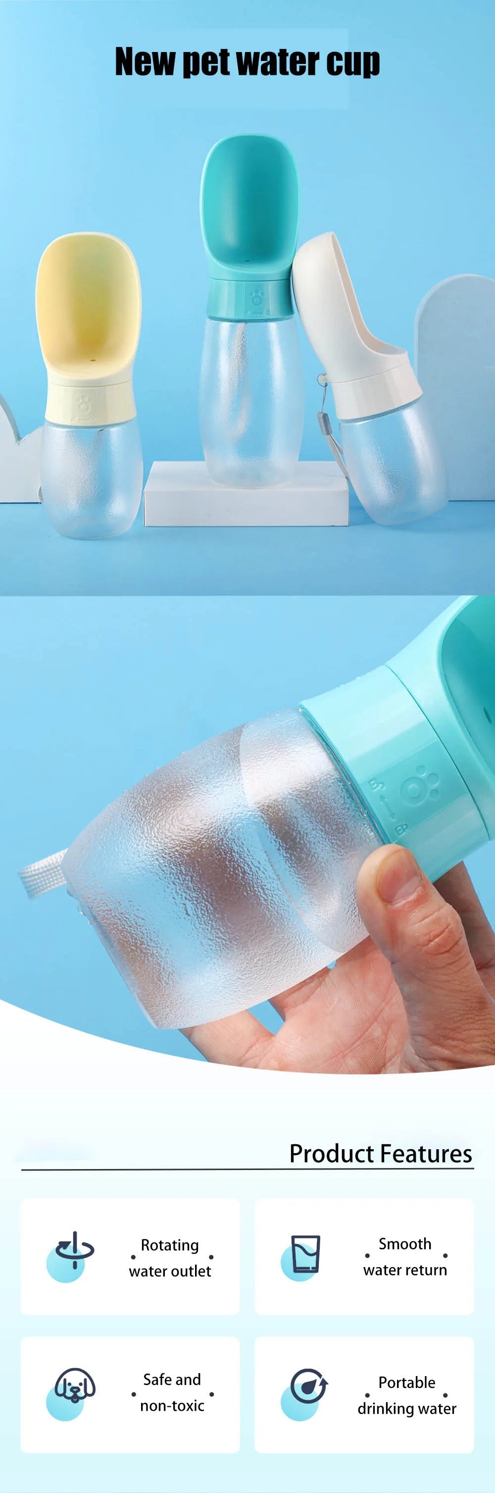 300ml/500ml portable pet water bottle suitable for small and medium-sized dogs and cats outdoor travel dog portable drinking cup