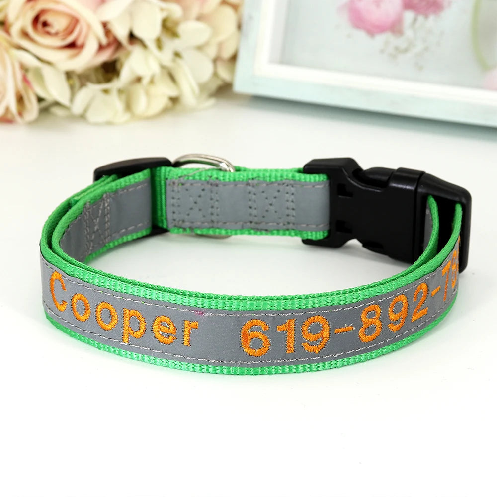 Adjustable Nylon Embroidered Dog Collar Custom ID Name Accessories Pet Collars For Small Medium Large Dogs Pets Supplies Perro