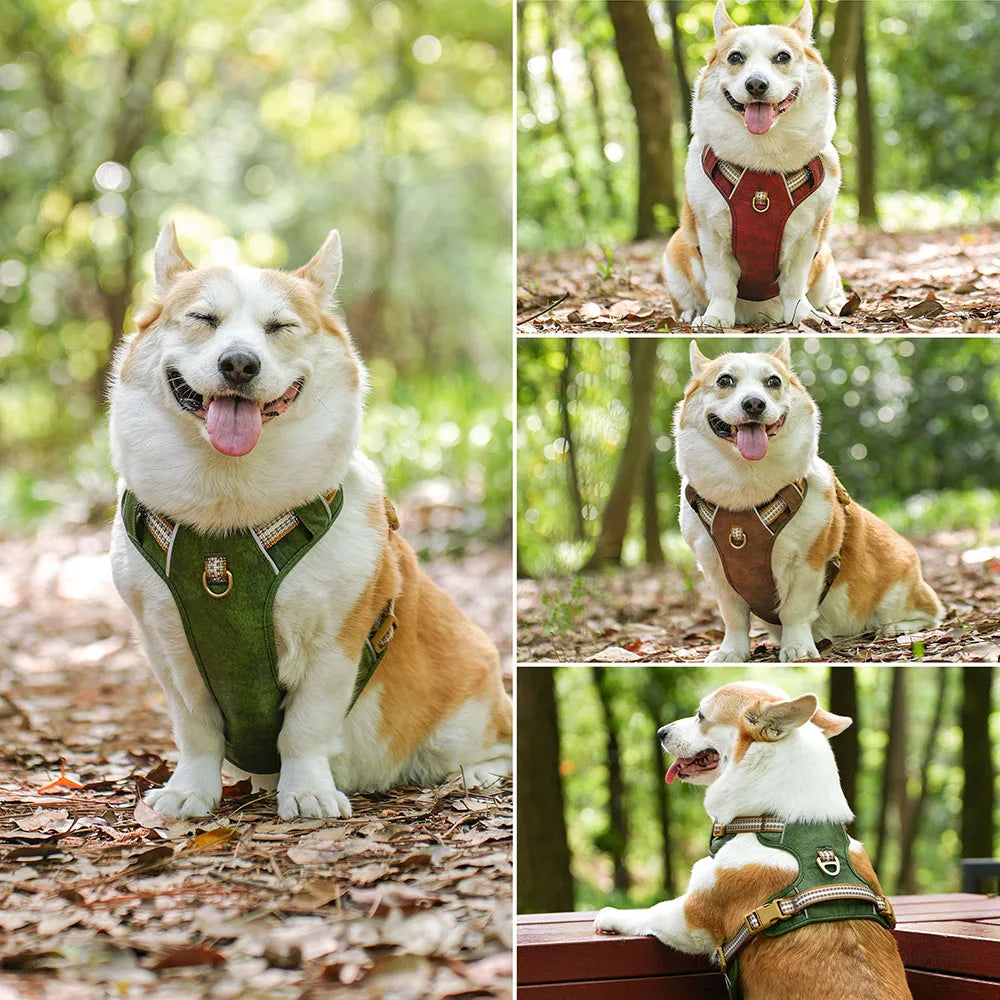 Waterproof PU Dog Harness Breathable Nylon Dog Harnesses Pet Training Walking Vest With Reflective Strip for Small Large Dogs