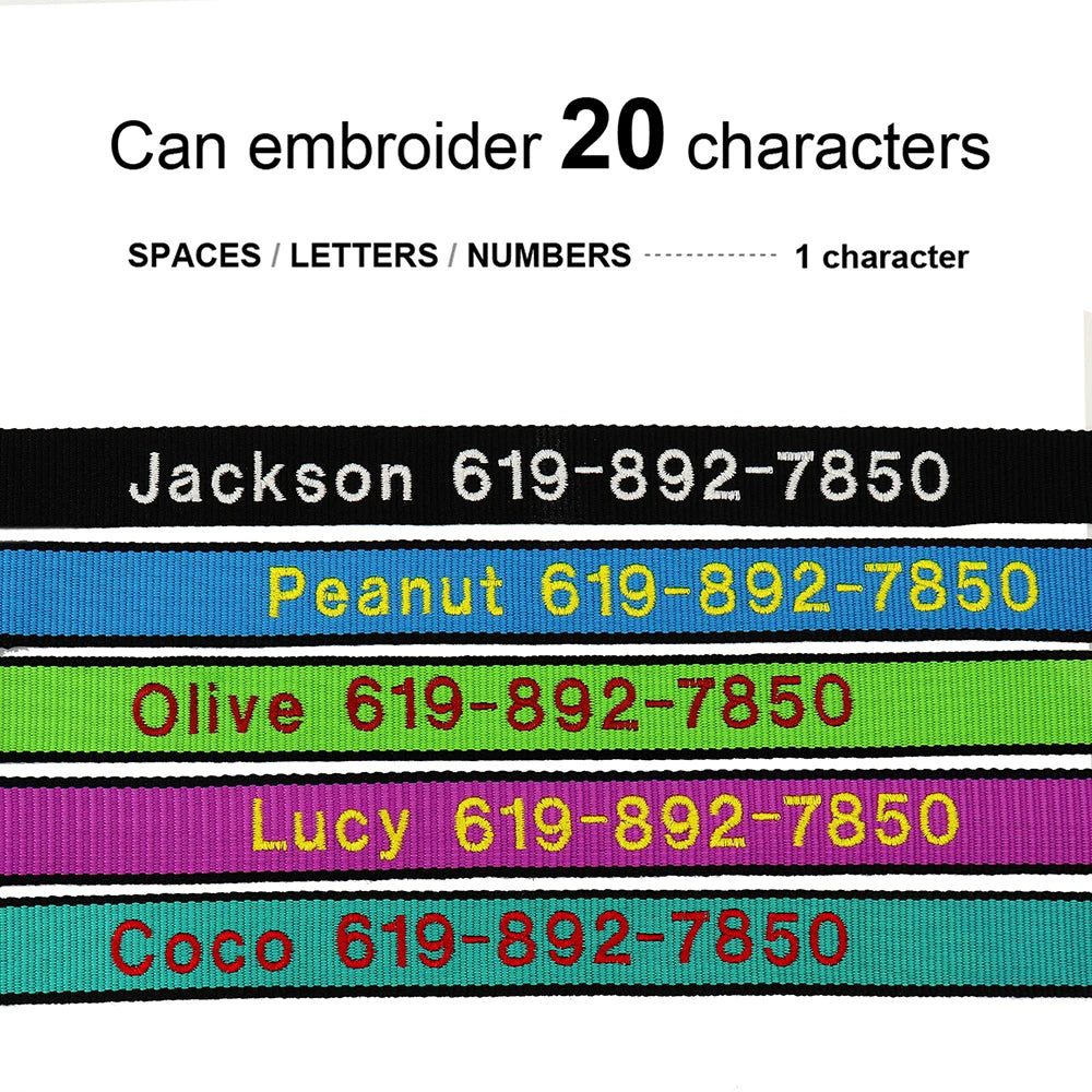 Adjustable Nylon Embroidered Dog Collar Custom ID Name Accessories Pet Collars For Small Medium Large Dogs Pets Supplies Perro